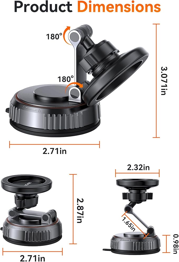 Miracase for MagSafe Car Mount [3600gf Strong Magnet & 89+LBS Suction Base] Vacuum Magnetic Phone Holders for Your Car, 360° Adjustable Dashboard & Windshield Mount for iPhone 17-12 Pro Max Plus Air