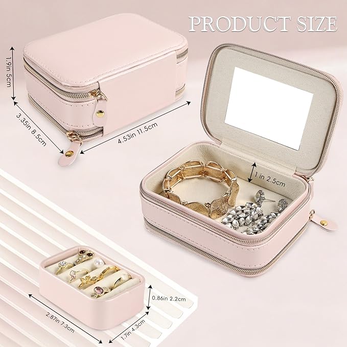 Greenfeather Travel Jewelry Case, PU Leather Travel Jewelry Organizer Box,Small Portable Jewellery Storage Holder for Women R