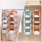 Hanging Closet Organizer, 4-Section Storage Shelves, Oxford Cloth with Mesh Pockets, (Pink, 3 Section)