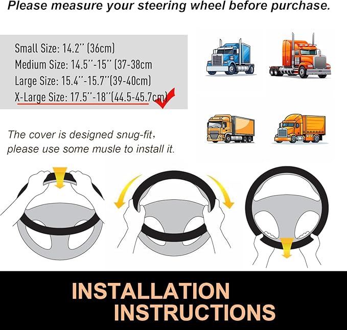 PINCTROT XL Size 17.5-18 Inch Comfy Grip Steering Wheel Cover for Semi Truck, Fits RV, Big Rig Trucker, 18 Wheeler and Classic Cars, Anti-Slip Design 17.5-18 Inch(Silicone Gray)