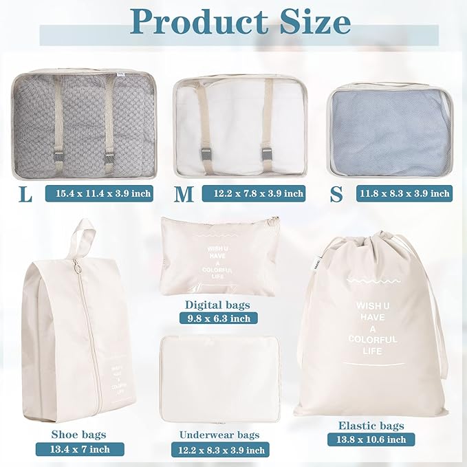28 Pcs Packing Cubes Packing Organizers Luggage Organizer Bags Foldable Travel Luggage Cubes Suitcases Organizer Bags (Light 