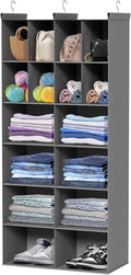 Ofiray-home 6 Tier Hanging Closet Organizer, 16 Compartments Sweater Organizer for Closet with 3 Sturdy Hooks, Closet Organiz