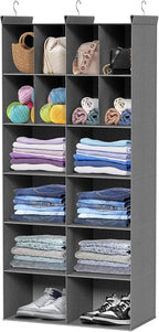 Ofiray-home 6 Tier Hanging Closet Organizer, 16 Compartments Sweater Organizer for Closet with 3 Sturdy Hooks, Closet Organiz