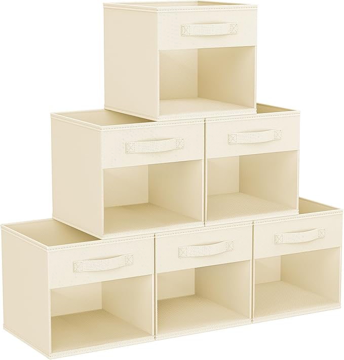 DIMJ Cube Storage Bin, 6 Packs Collapsible Storage Bins with Handles, Fabric Bins for Organization, Cube Storage Organizer Bi