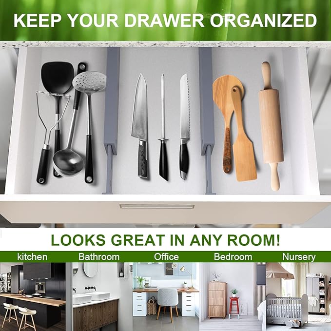 ANTOWIN Bamboo Drawer Dividers Organizers, Expandable Drawer Separators Splitter,17-22 inches Long Adjustable Spring-loaded O