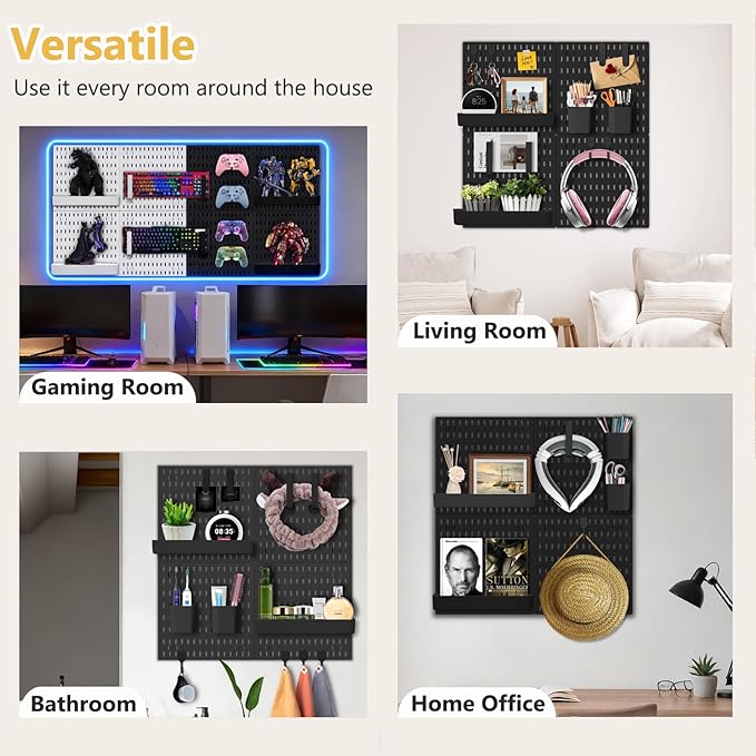 Wall Organizer Pegboard Kit, Wall Control Peg Board with 18 Pcs Accessories, 4 Pack Plastic Wall Mount Display Storage Panels