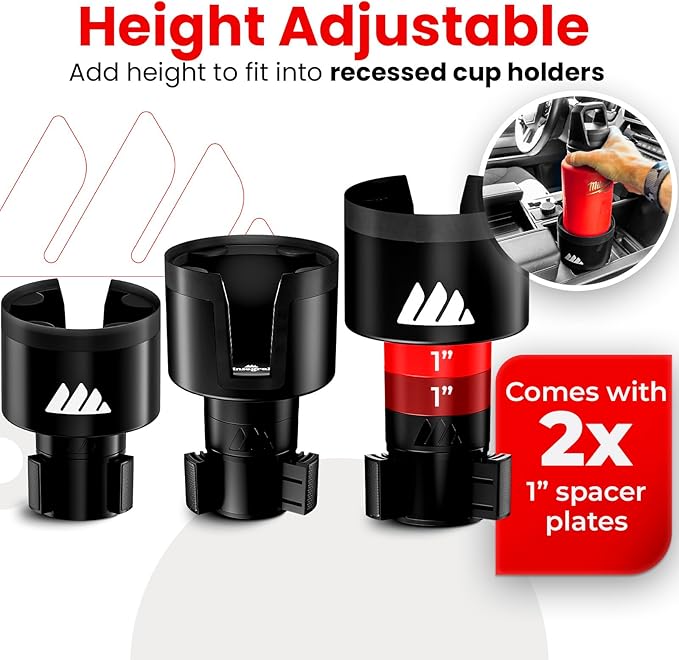 [Upgraded] Integral Ultimate Car Cup Holder Expander - Adjustable Base - Organizer & Expander for Vehicles - Compatible with 
