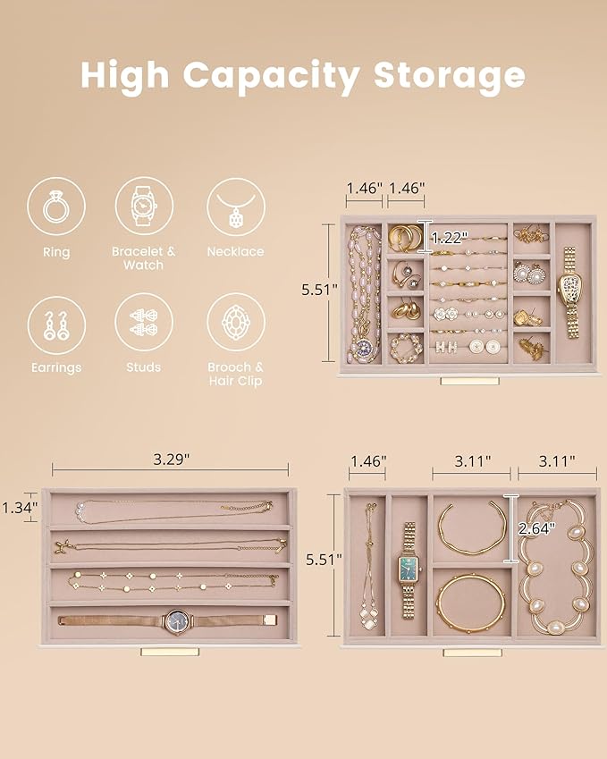 Lolalet Jewelry Box Organizer, 3-Layer Jewelry Organizers and Storage Case with Glass Lid, Ring Earring Bracelet Necklace Hol
