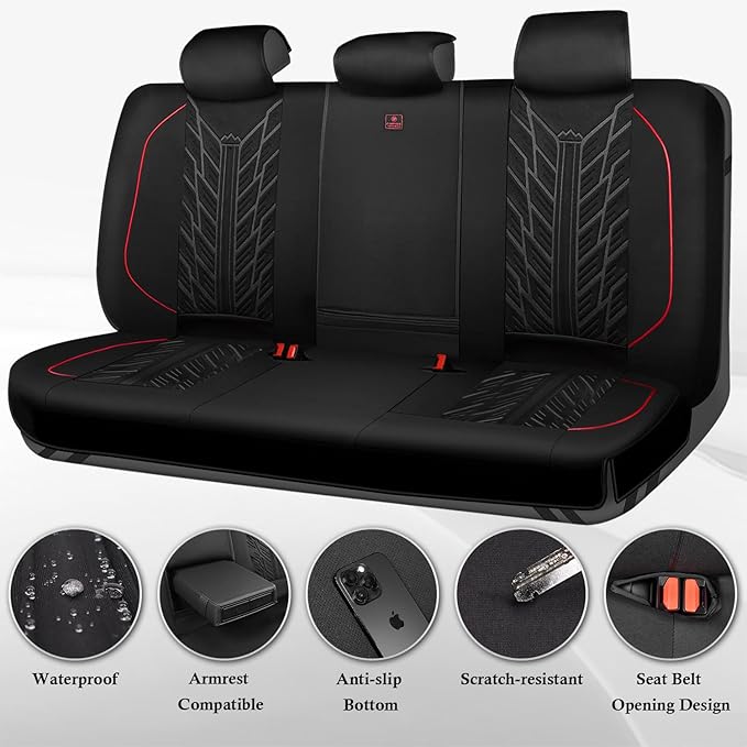 CAR PASS Waterproof Split Bench Seat Covers,Neoprene Rear Seat Covers,All-Weather Non-Slip Durable, Universal Fit for SUVs Se