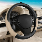 Black & Beige Car Steering Wheel Cover, Microfiber, Leather Patchwork, Universal 14.5-15 Inch Leather Anti-Slip Breathable Au