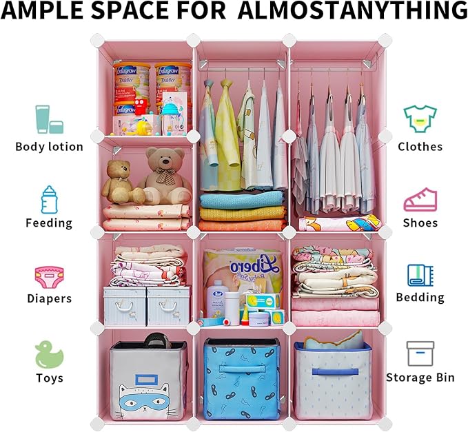 VIPZONE Baby Dresser, Kids Closet Organizers, Portable Kids Wardrobe for Closet, Bedroom, Nursery, Cubby, Cabinet, Clothes, D