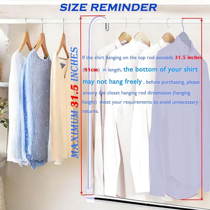 Closet Hanging Rod, Adjustable Width and Height Space-Saving Clothes Hanging Bar, 2 Pack Chrome