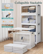 OlarHike 97QT Stackable Storage Bins with Lids - Folding Storage Box with Doors and Wheels, Collapsible Plastic Storage Drawe