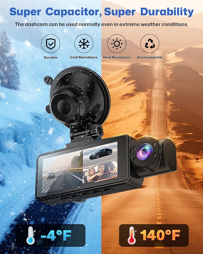 Dash Cam Front and Rear 2.5K/1440P, 3 Channel Dash Camera for Cars Dash Cam Front Rear and Inside with 32GB Card, 3.16" IPS S