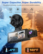 Dash Cam Front and Rear 2.5K/1440P, 3 Channel Dash Camera for Cars Dash Cam Front Rear and Inside with 32GB Card, 3.16" IPS S