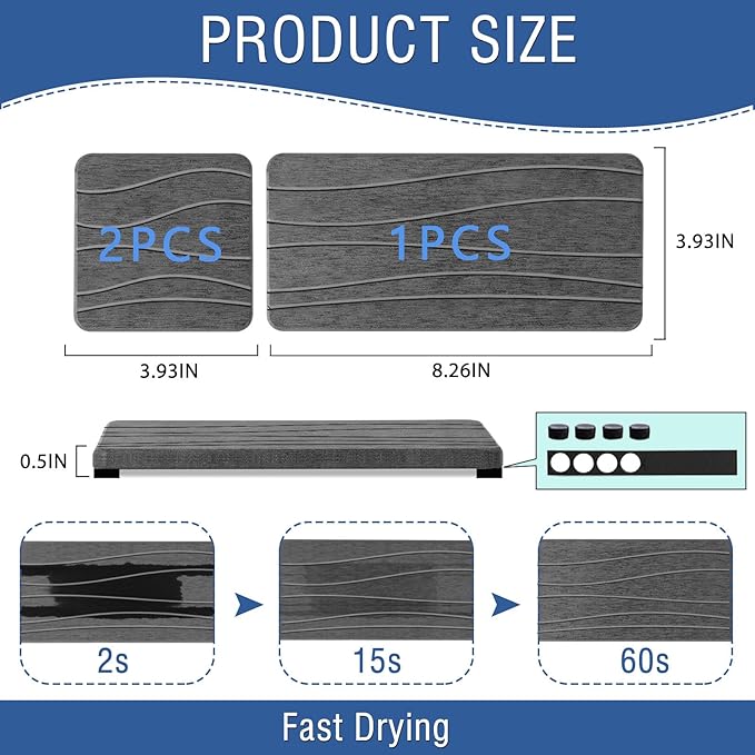 3PCS Water Absorbing Stone Tray, Fast Drying Stone Sink Tray, Stones Soap Trays, Water Absorbent Diatomite Trays, Diatomite C