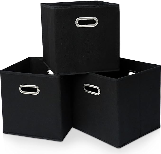 Black Fabric Cubby Storage Bins，13x13x13 Inches ，Cube Organizer Bin Foldable Storage Boxes with Dual Handles Fabric Organizer