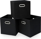 Black Fabric Cubby Storage Bins，13x13x13 Inches ，Cube Organizer Bin Foldable Storage Boxes with Dual Handles Fabric Organizer