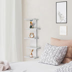 5 Tier Wall Shelf Unit-White Floating Shelves for Home Decor, Modern Unique Asymmetric Design for Bedroom & Living Room Stora