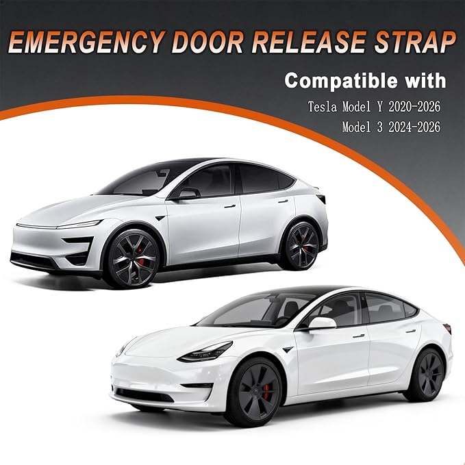 Emergency Door Release Strap for Tesla,Emergency Escape Handle for Tesla Model Y 2020-2026 & Model 3 2024-2026,Handmade Nylon