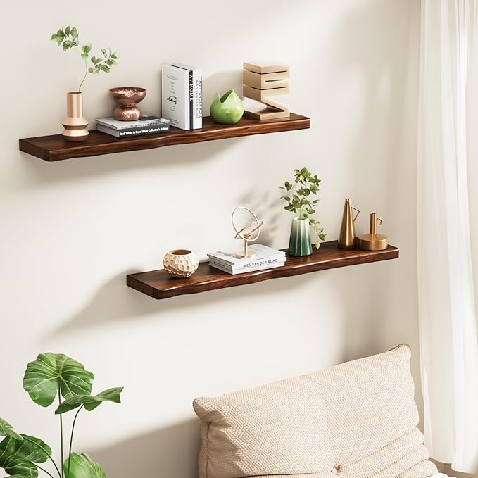 Floating Shelves for Wall Rustic Farmhouse 36 Inch Floating Shelf Bathroom Wooden Shelves for Wall Mounted Live Edge Pine She