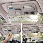 Car Sun Visor Multi-Pocket Organizer — Gray (Universal Car/SUV/Truck Storage Pouch)