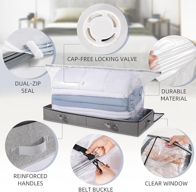 TAILI Under Bed Vacuum Storage Bags for Comforters and Blankets, Save 80% Space, Large Capacity Foldable Under Bed Storage Bo