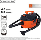 BLACK+DECKER Shop Vacuum Wet and Dry, 4 Gallon 5.0 Peak HP Wet/Dry Vacuum, Quiet Operation with Muffler, Long Reach Cleaning 