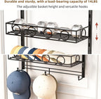 Over Door Hat Organizer 5 Tier Wall Mounted Hat Rack with 4 Adjustable Metal Basket and 3 Hooks Hat Organizer for Baseball ca