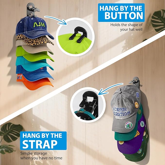 4 Pack Hat Organizer for Baseball Caps, Hat Rack for Wall Hold Up to 40 Hats, Hat Holder with Strong Adhesive and Screws,Cap 