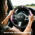 15'' Non-Slip Steering Wheel Cover for Women and Men– Made with Durable NAPA Leather for a Luxurious Feel, Breathable, Easy to Install, and Ideal for Everyday Use or Extended Road Trips (Pink B)