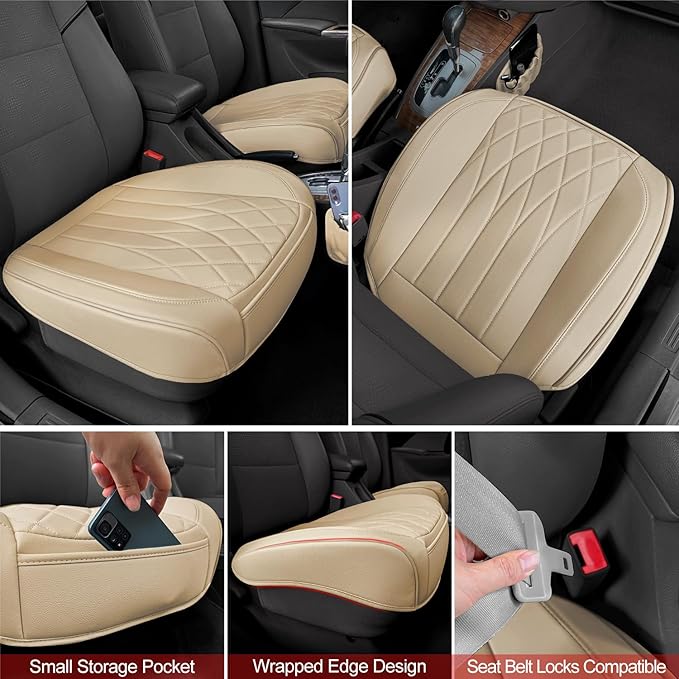 2 Pack Leather Front Car Seat Cover Bottom Car Seat, Universal Anti-Slip Driver Car Seat Protectors with Storage Pocket, Wate