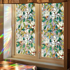 Retro Flower Window Privacy Film,Stained Glass Decals White Mangnolia Privacy Rainbow Decals Living Room Sun Blocking Decor Removable Static Cling Stickers,16.93x39.37inch