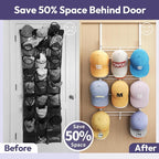 SWTYMIKI Over Door Hat Organizer - 3 Tier Metal Adjustable Wall Mounted Hat Rack with 9 Hooks Design, Hanging Baseball Cap Or