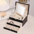 3 Layer Jewelry Boxes for Women with Mirror Large Jewelry Holder Organizer with 2 Jewelry Organizer Drawer PU Lockable Elegan
