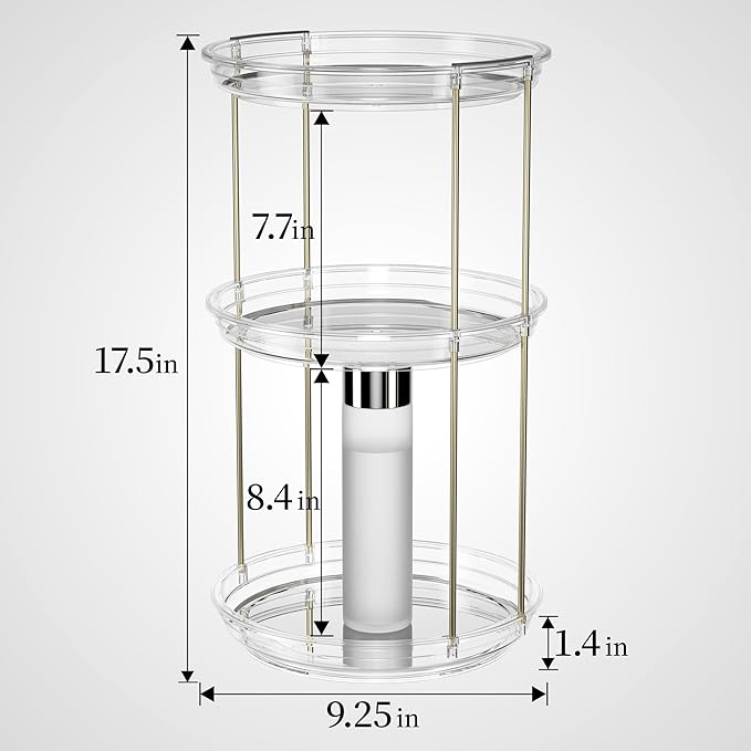 Delamu 3 Tier Rotating Makeup Organizer for Vanity, Skincare Organizer for Bathroom Counter, Spinning Perfume Organizer Cosme