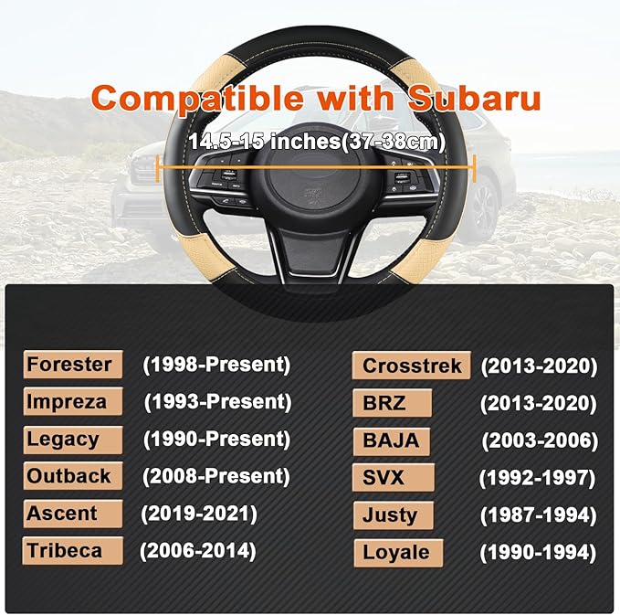 GIANT PANDA Customized Auto Steering Wheel Cover for Subaru Forester, Car Steering Wheel Cover for Subaru Outback and Crosstr