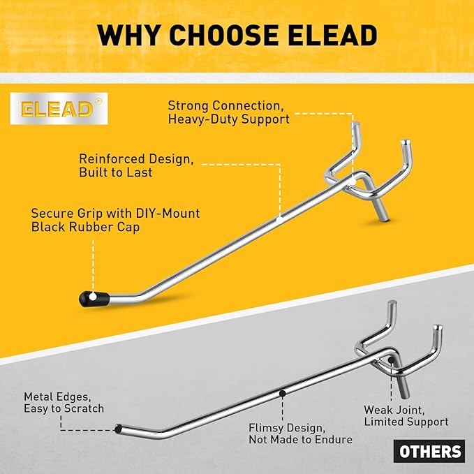 ELEAD 105-Piece 4 Inch Pegboard Hooks, Heavy Duty Peg Board Organizer Accessories, Peg Board Tool Hangers Fit for 1/4" and 1/