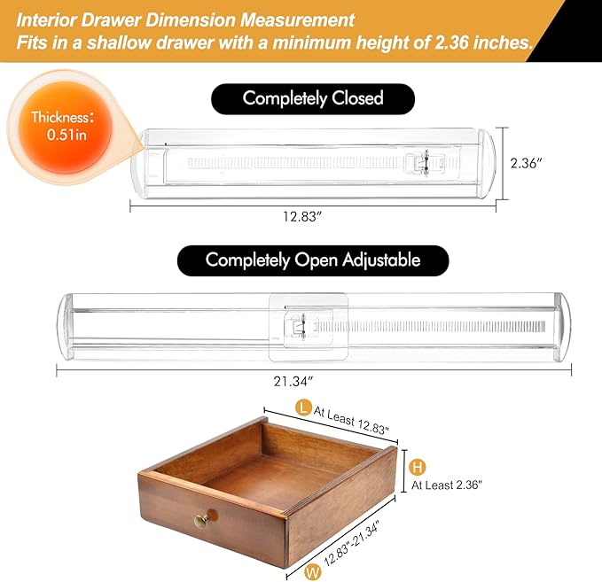 8 Pack Drawer Dividers for Clothes, 2.3" High 13"-21" Adjustable Drawer Dividers Expandable Dresser Drawer Organizer, Clear D
