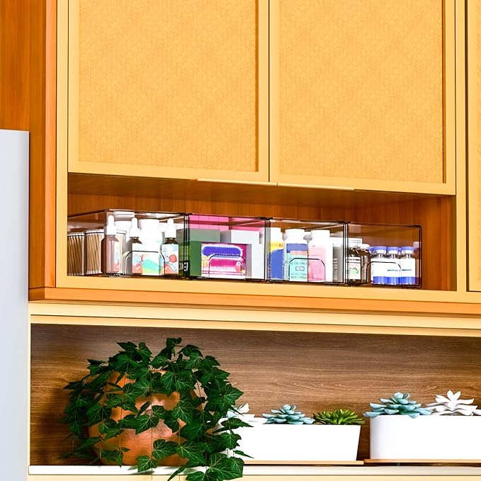 4.4" Tall Small Clear Acrylic Stackable Storage Drawers for Vanity,Under Sink,Bathroom Closet,Medicine Cabinet Organization a