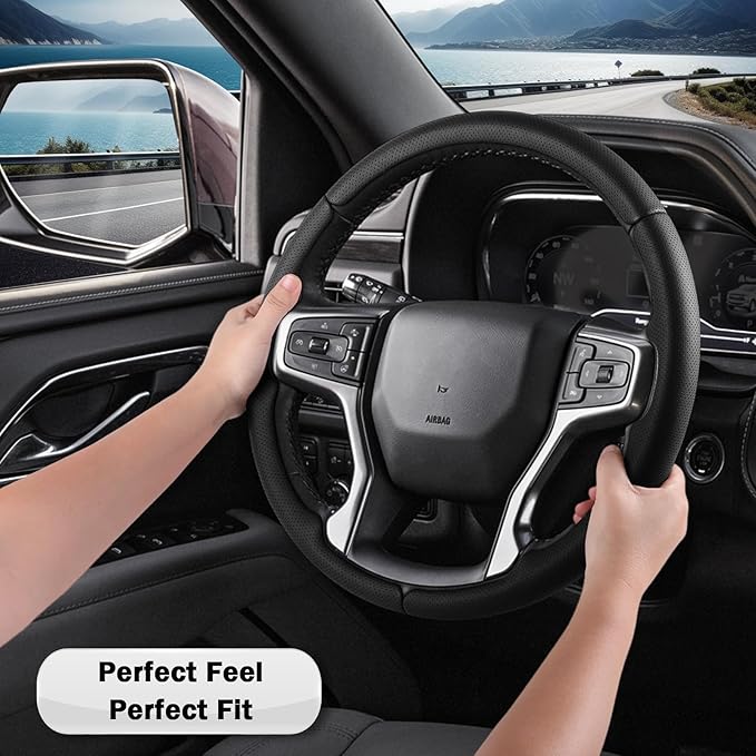 Steering Wheel Cover for Chevy Silverado 1500 2019-Present/ 2500 3500 2020-Present/Blazer 2019-Present (Gasoline Models)/ Suburban Tahoe 2021-2024, Car Steering Wheel Cover Accessories for Chevrolet