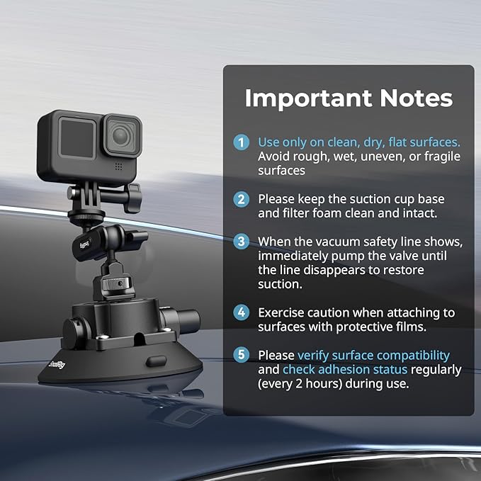 SMALLRIG 4.5" Suction Cup Mount with Ball Head Magic Arm, Camera Mount for DJI Osmo Action 5 Pro/4, for Insta360 x5, for Gopro 13/12,on Car Windshield or Window, Compatible with Action Cameras-5855