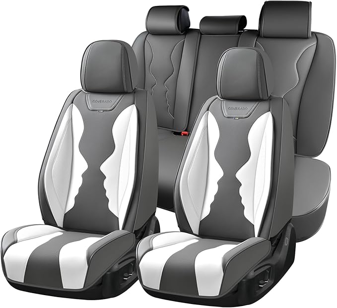 Coverado Car Seat Covers Full Set, Seat Covers for Cars, Front Seat Covers and Back Seat Cover Waterproof Leather Automotive 