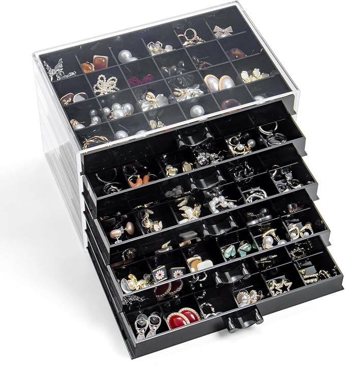 YUFONG Earring Storage Box Organizer, Acrylic Jewelry Storage Box Holder 5 Drawers Transparent Jewelry Display Stand with 120