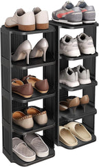 Kitstorack 10 Tiers Stackable Shoe Rack for Closet and Front Door Entrance - Free Standing Plastic Stand, Narrow Tall Vertica