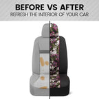 BDK Pink Flower Faux Leather Car Seat Covers for Front Seats, 2 Pack – Floral Pattern with Matching Headrest, Easy Installati