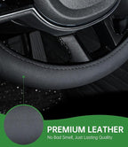 XCBYT Steering Wheel Cover - Green Leather Steering Wheel Wrap Great Grip with 3D Honeycomb Quick and Effortless Installation