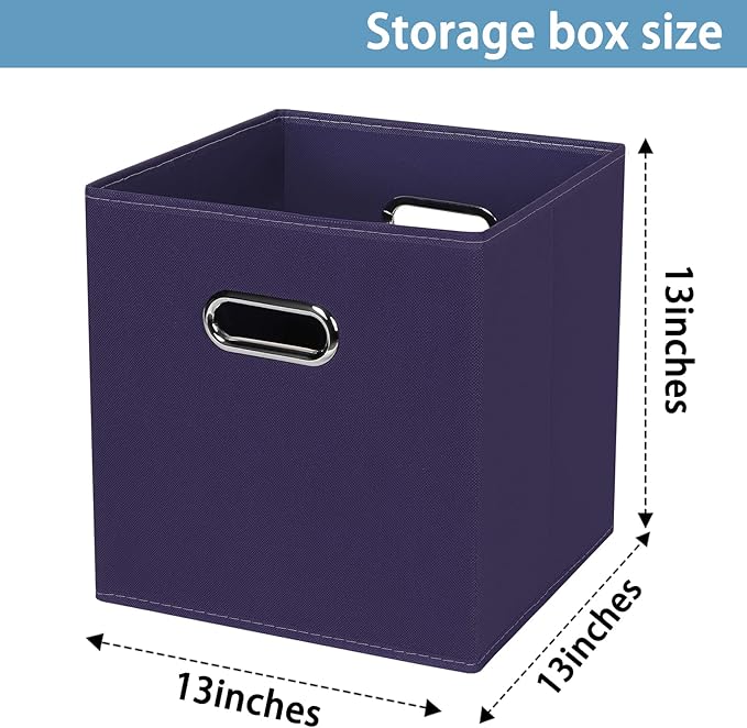 Black Fabric Cubby Storage Bins,13x13x13 Inches ,Cube Organizer Bin Foldable Storage Boxes with Dual Handles Fabric Organizer