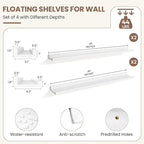 Fun Memories Picture Ledge Shelf, White Floating Shelves Set of 4, 40 Inch Picture Shelves for Wall with Ledge, Large Nursery