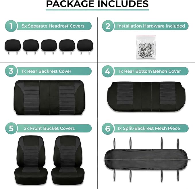 FH Group Automotive Car Seat Covers Full Set Premium 3D Air Mesh Front Seat Covers, Airbag Compatible & Split Bench Cover Uni